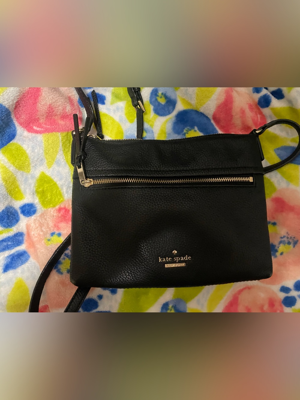 kate spade Black Pebbled Leather Crossbody with Gold Hardware